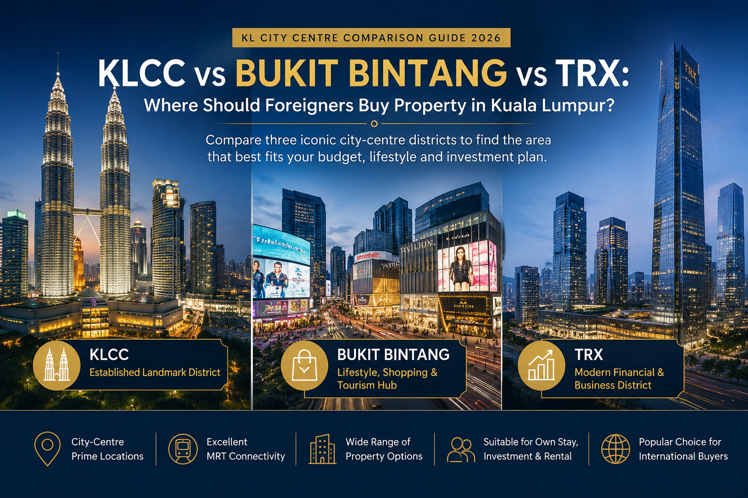KLCC vs Bukit Bintang vs TRX Kuala Lumpur property comparison guide for foreign buyers 2026