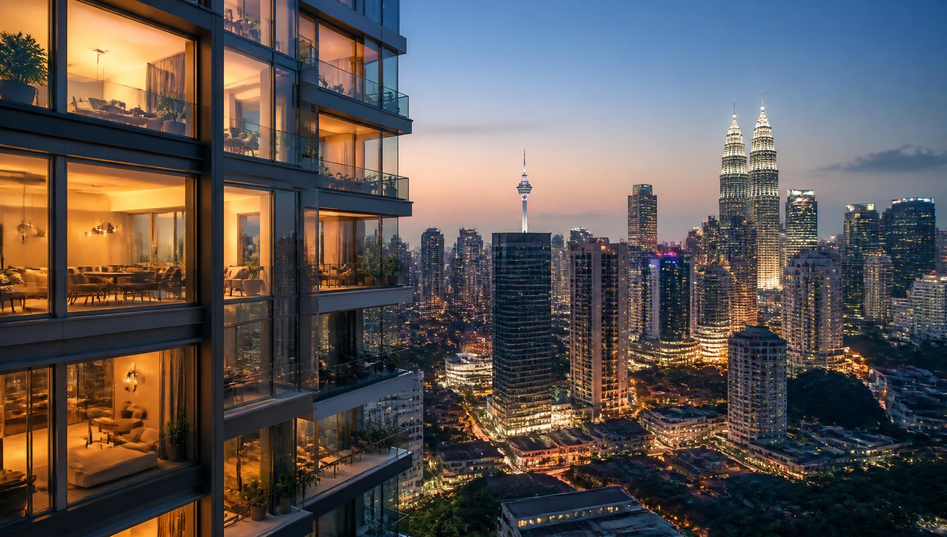 Kuala Lumpur city skyline at twilight seen from a high-rise residence