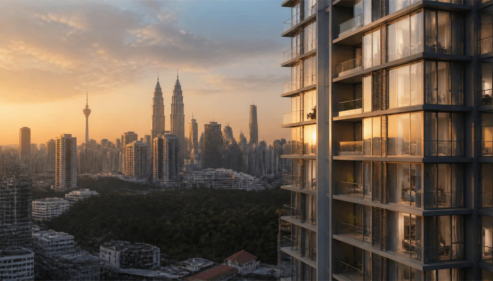 Kuala Lumpur city-centre residential condominium towers at sunset, illustrating rental property considerations for foreign owners in Malaysia